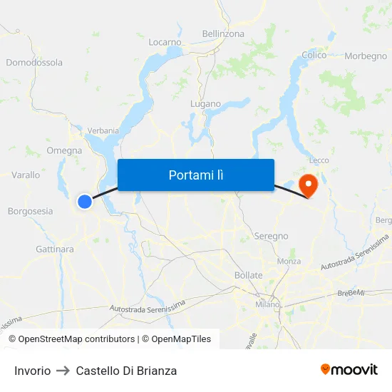 Invorio to Castello Di Brianza map