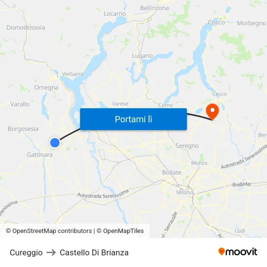 Cureggio to Castello Di Brianza map