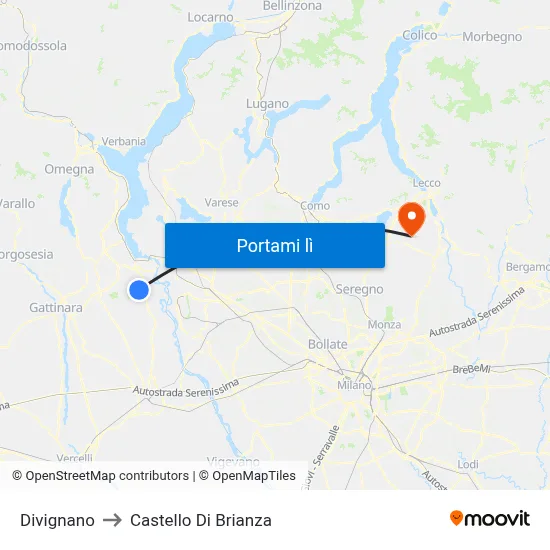 Divignano to Castello Di Brianza map