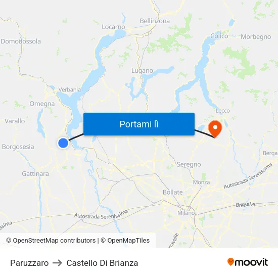 Paruzzaro to Castello Di Brianza map