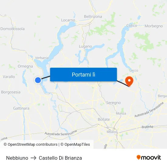 Nebbiuno to Castello Di Brianza map