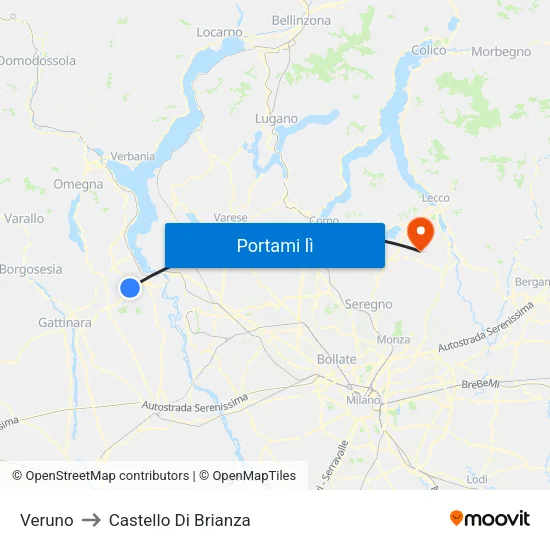 Veruno to Castello Di Brianza map