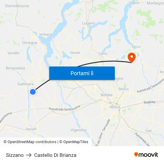 Sizzano to Castello Di Brianza map