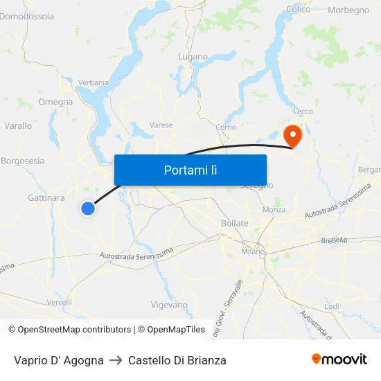 Vaprio D' Agogna to Castello Di Brianza map