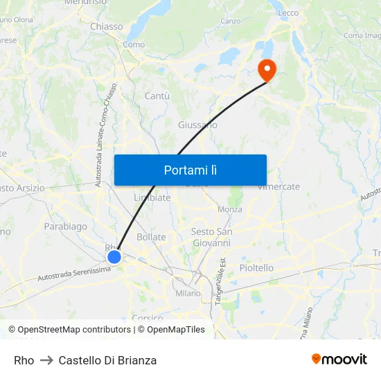 Rho to Castello Di Brianza map