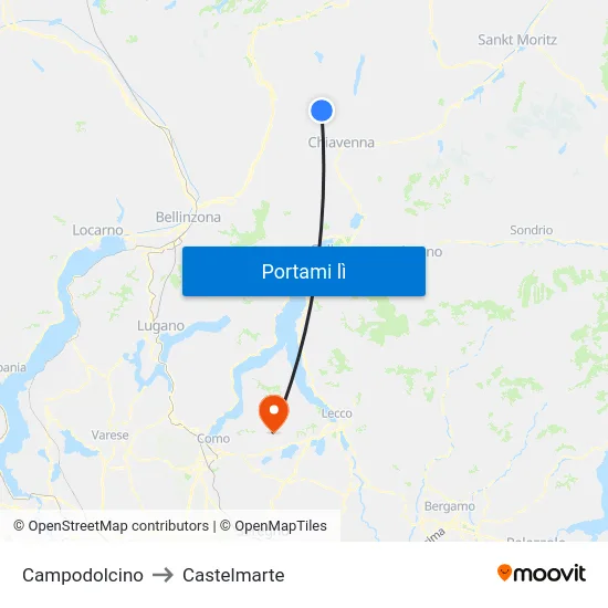 Campodolcino to Castelmarte map