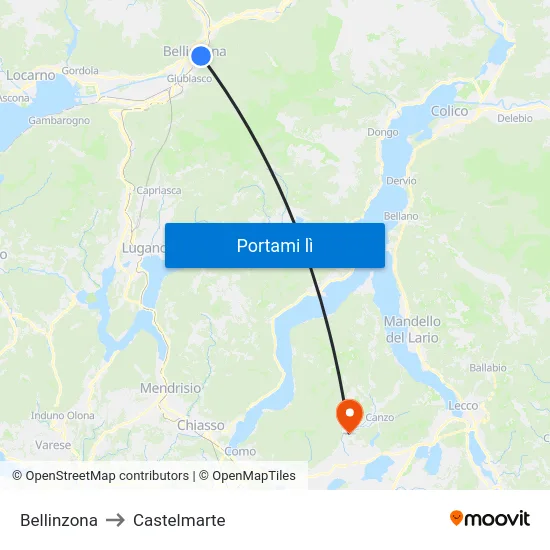 Bellinzona to Castelmarte map