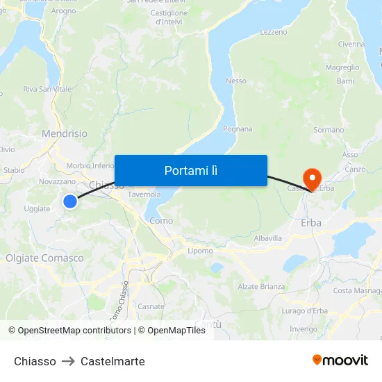 Chiasso to Castelmarte map