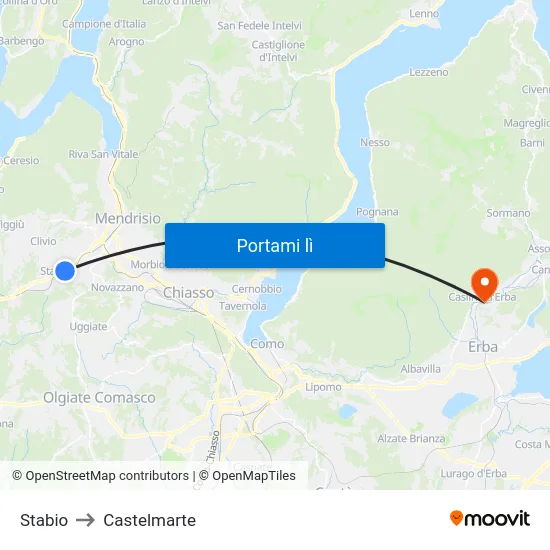 Stabio to Castelmarte map