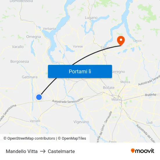 Mandello Vitta to Castelmarte map