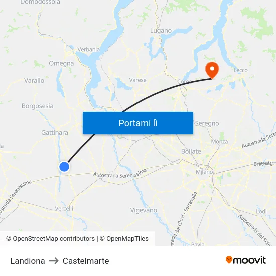 Landiona to Castelmarte map