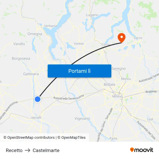Recetto to Castelmarte map