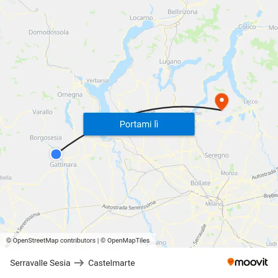 Serravalle Sesia to Castelmarte map