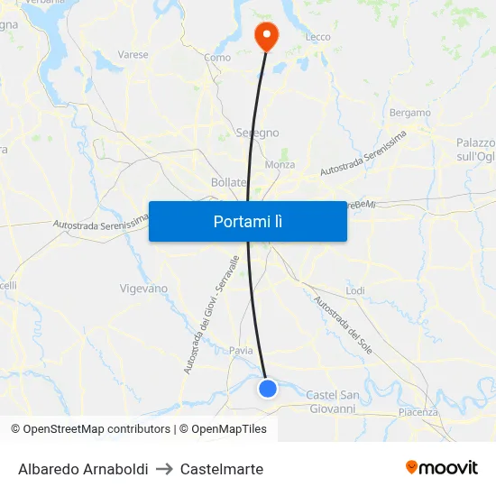 Albaredo Arnaboldi to Castelmarte map