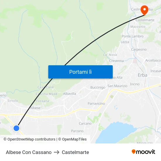 Albese Con Cassano to Castelmarte map