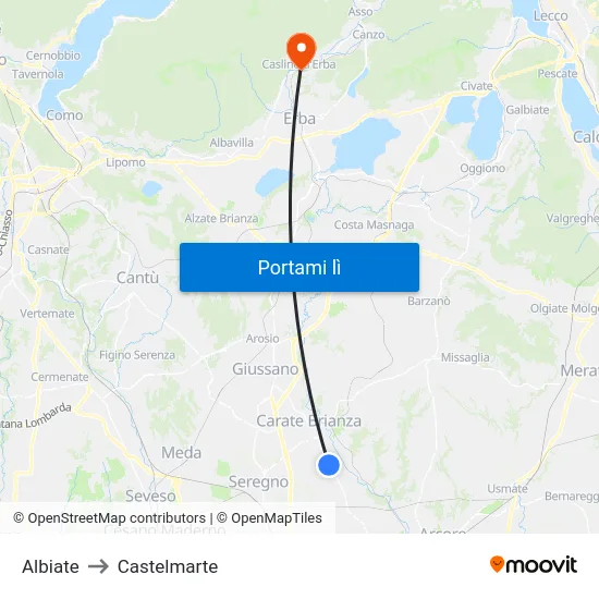 Albiate to Castelmarte map