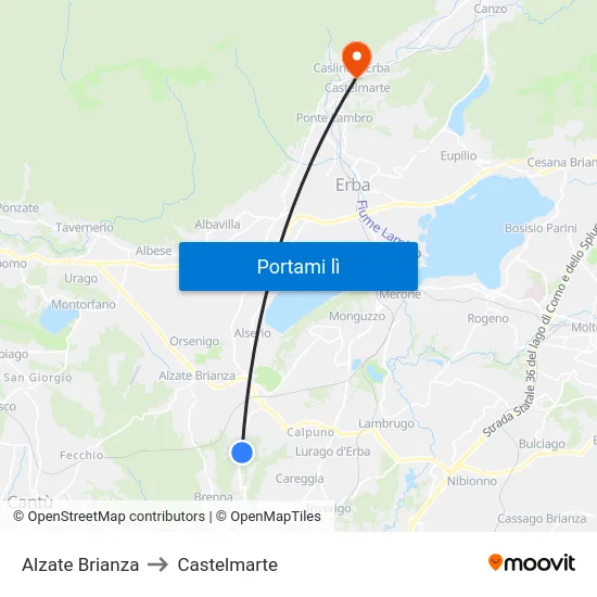 Alzate Brianza to Castelmarte map
