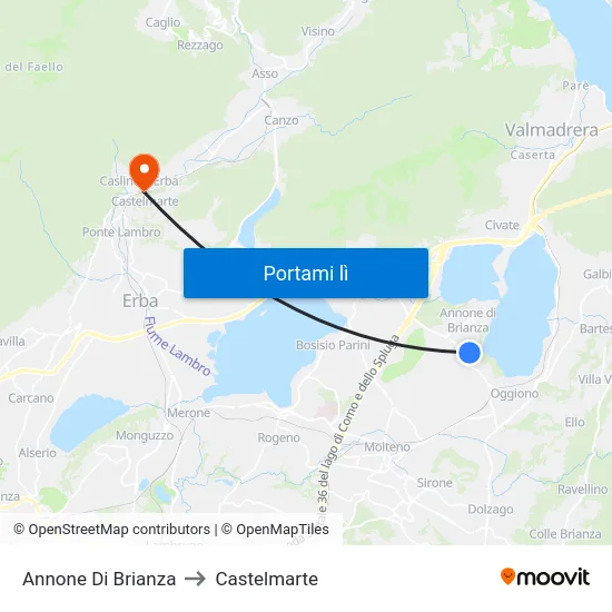 Annone Di Brianza to Castelmarte map
