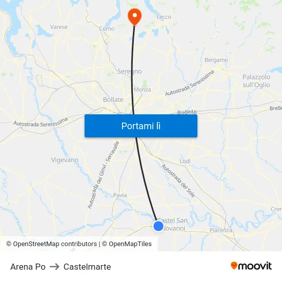 Arena Po to Castelmarte map