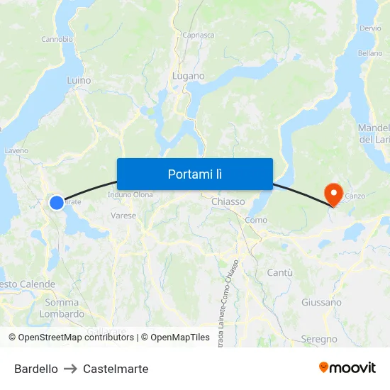 Bardello to Castelmarte map