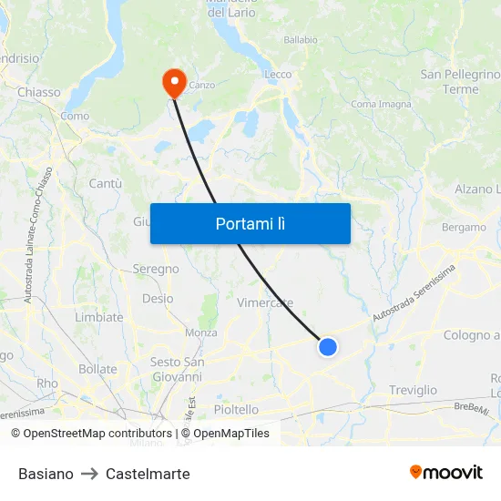 Basiano to Castelmarte map