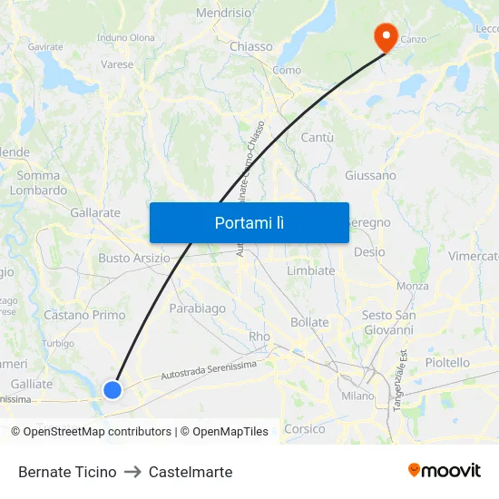 Bernate Ticino to Castelmarte map