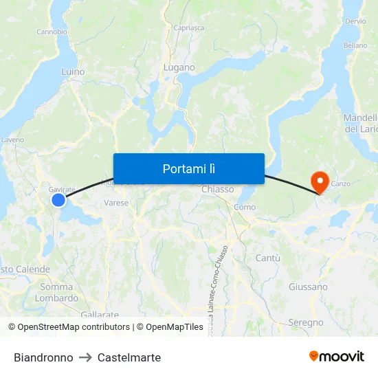 Biandronno to Castelmarte map