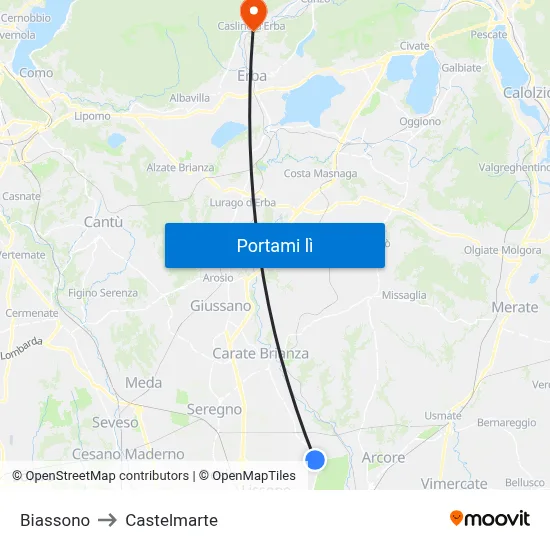 Biassono to Castelmarte map