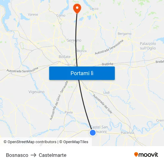 Bosnasco to Castelmarte map