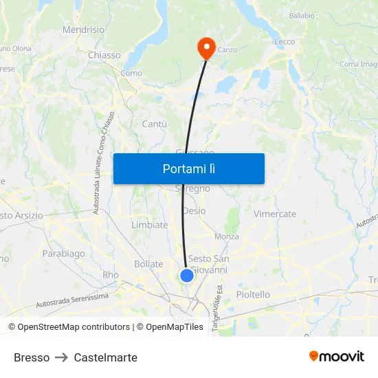 Bresso to Castelmarte map