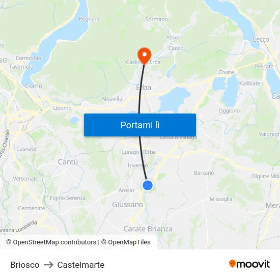 Briosco to Castelmarte map