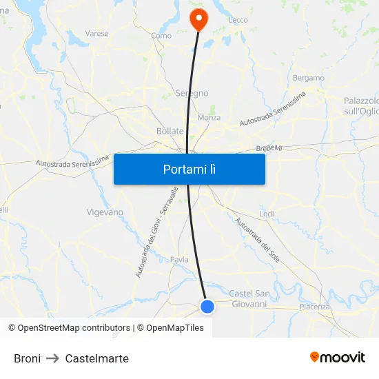 Broni to Castelmarte map