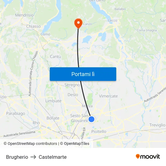 Brugherio to Castelmarte map
