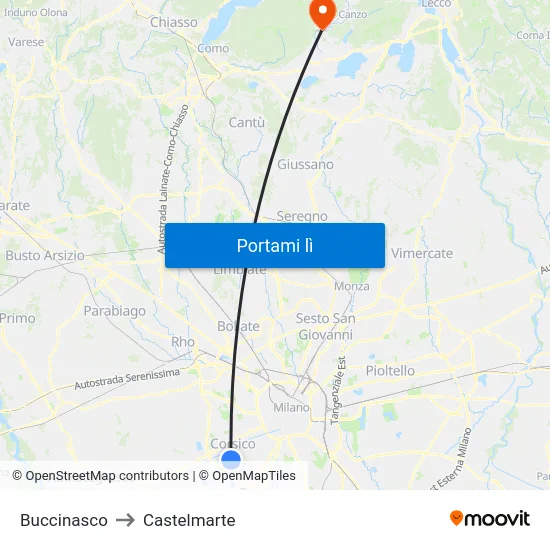 Buccinasco to Castelmarte map