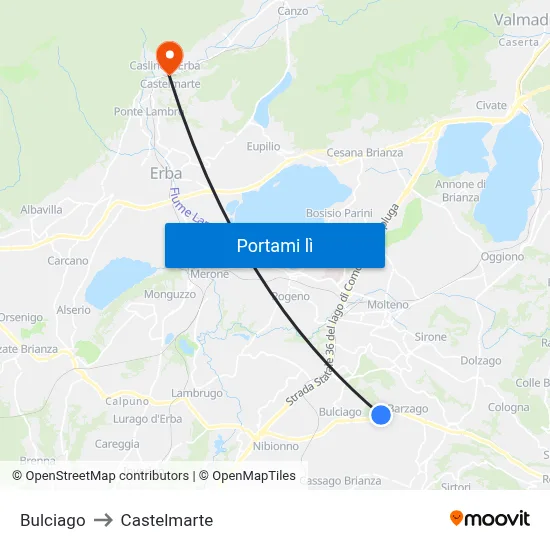 Bulciago to Castelmarte map