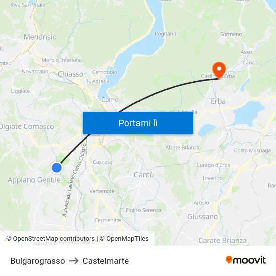 Bulgarograsso to Castelmarte map
