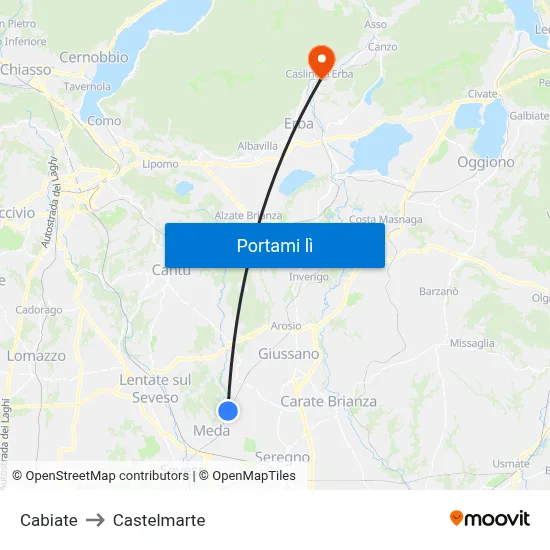 Cabiate to Castelmarte map