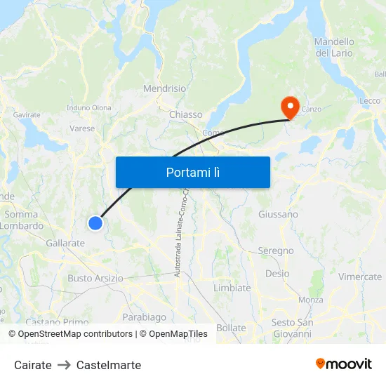 Cairate to Castelmarte map