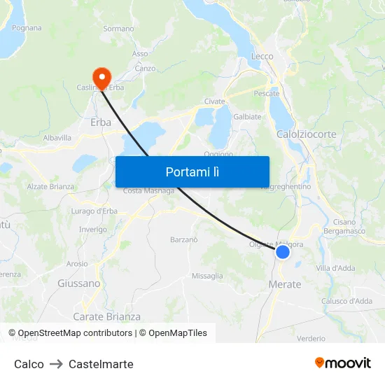 Calco to Castelmarte map