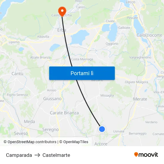 Camparada to Castelmarte map