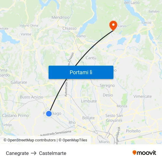 Canegrate to Castelmarte map