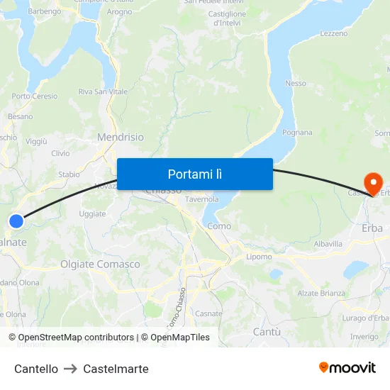 Cantello to Castelmarte map