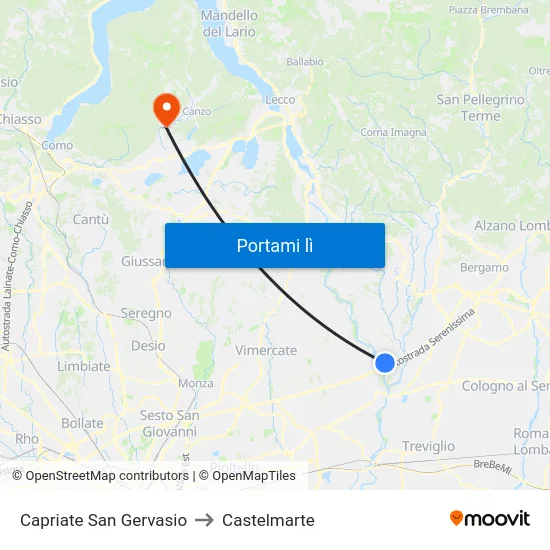 Capriate San Gervasio to Castelmarte map