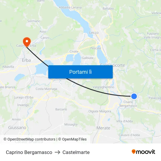 Caprino Bergamasco to Castelmarte map