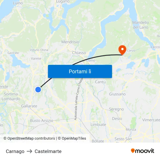 Carnago to Castelmarte map