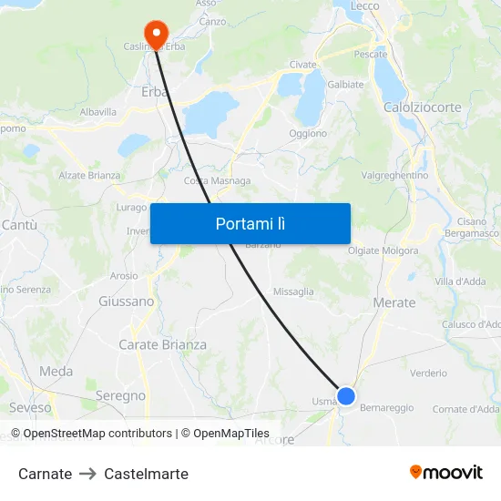 Carnate to Castelmarte map