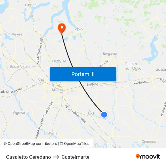 Casaletto Ceredano to Castelmarte map