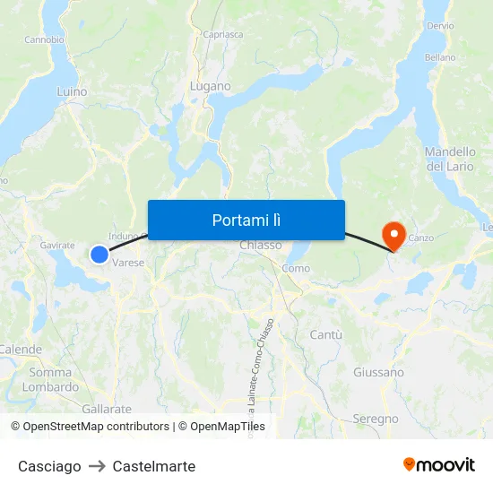 Casciago to Castelmarte map