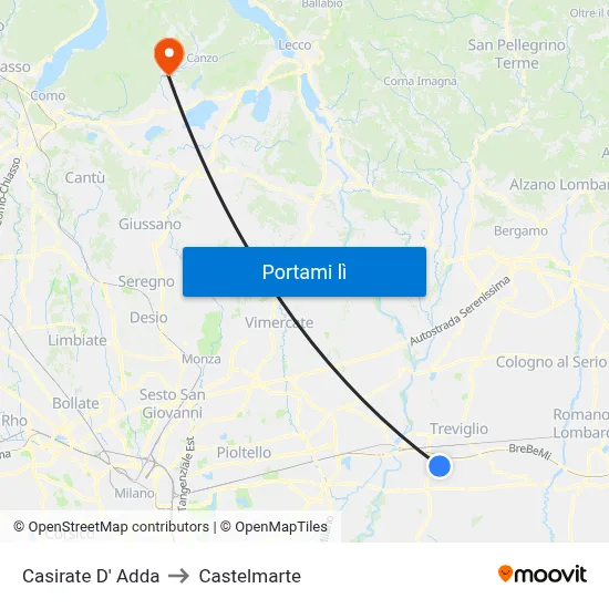 Casirate D' Adda to Castelmarte map