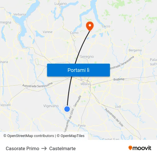 Casorate Primo to Castelmarte map